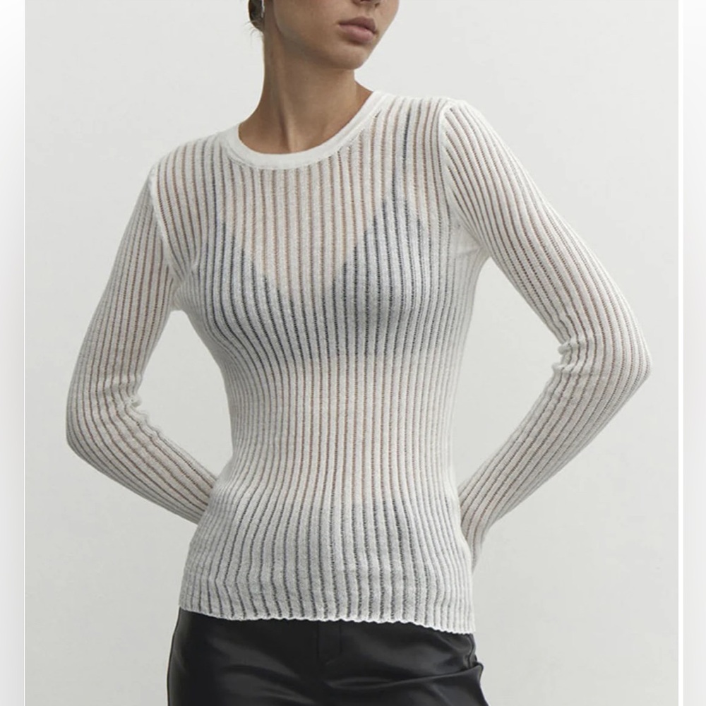 NWT Commense See Through Ribbed Knit Mesh Top - Picture 4 of 16